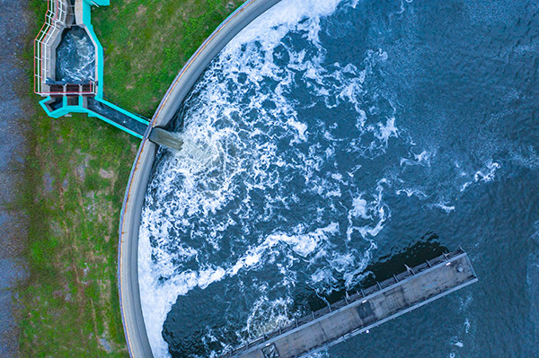 A wastewater treatment plant pool.