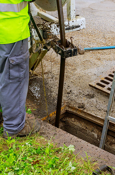 Cleaning the sewer system special equipment, utility service of the town