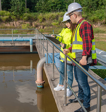 Environmental engineers work at wastewater treatment plants,Water supply engineering working at Water recycling plant for reuse,