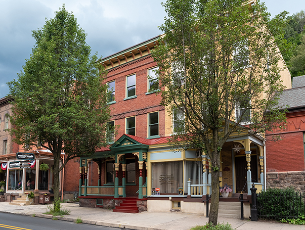 Historic streets at Jim Thorpe, a borough and the county seat of Carbon County in state of Pennsylvania. United states