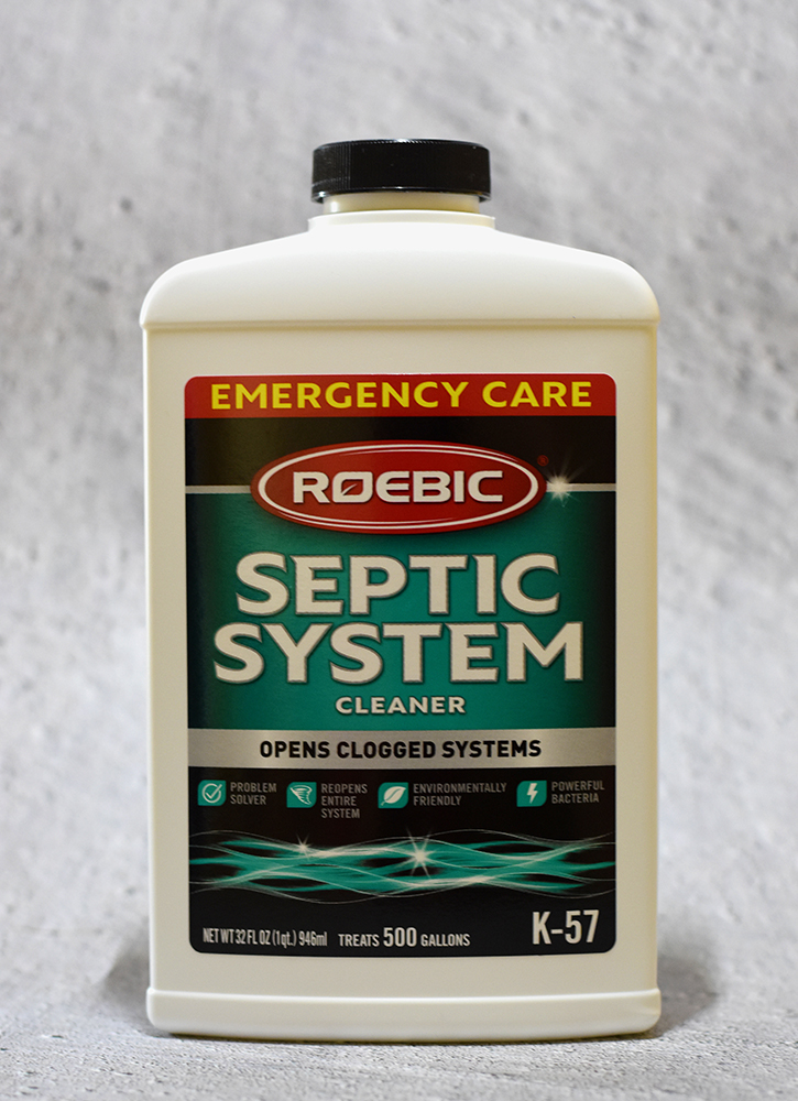 A bottle of a septic drain cleaner.