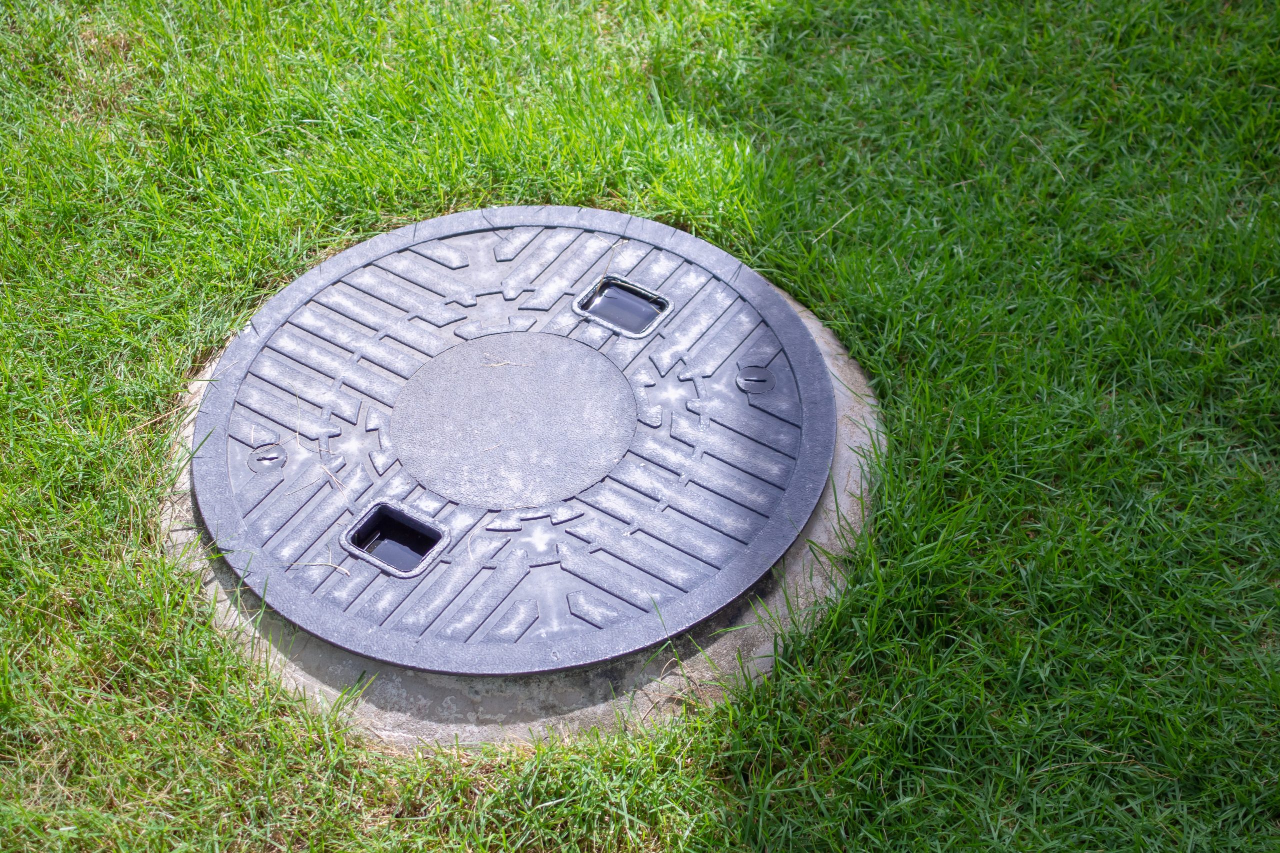 a septic tank cover in a yard