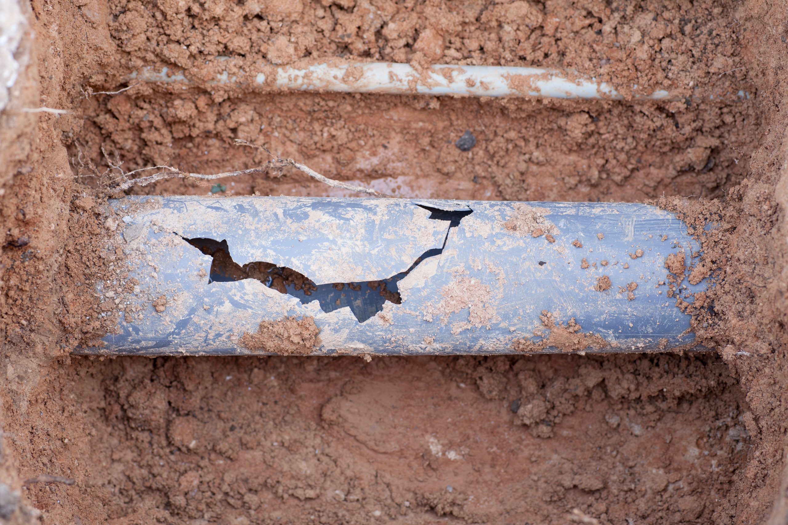 an exposed, broken pipe