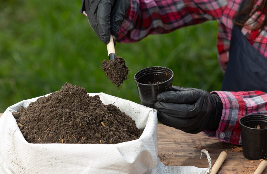 A man putting soil into a test cup.