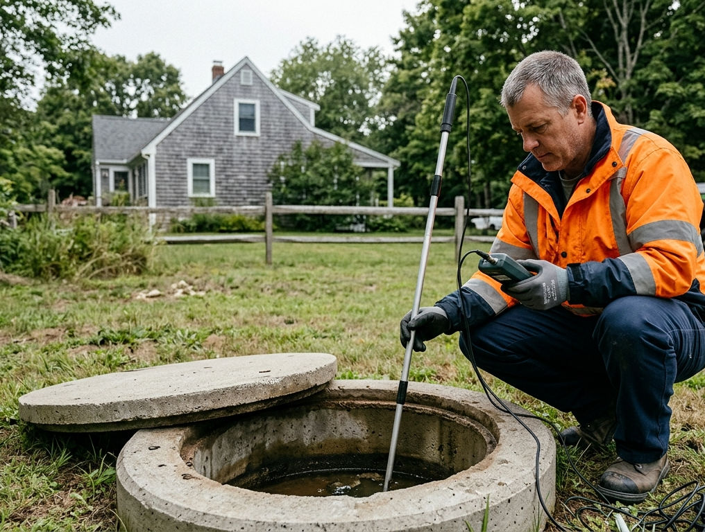 A man doing septic tank testing and inspection